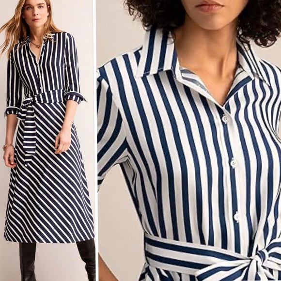 BODEN Marcia Stripe Jersey Shirt Dress, Navy /Ivory Size 10P - Picture 2 of 15